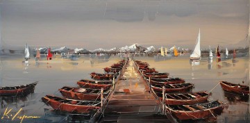 Landscapes Painting - boats at trestle Kal Gajoum